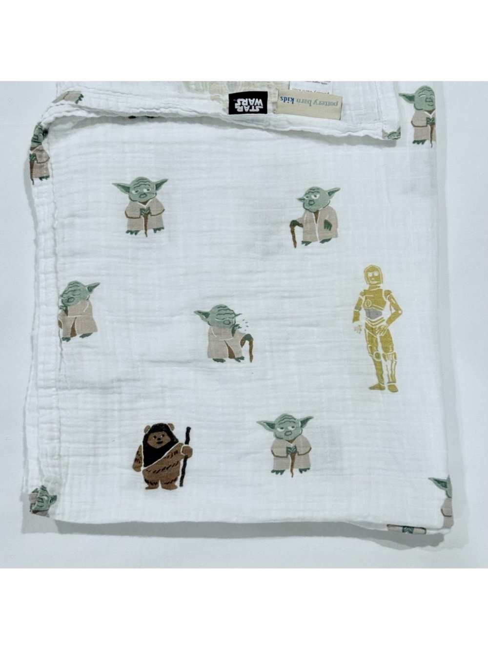 New Pottery Barn Kids Star Wars Muslin Swaddle Blanket Yoda Ewoks C-3PO Organic